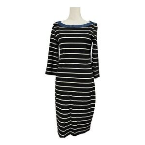 Active Seller! Tommy Hilfiger Black White Stripe Dress Boatneck Nautical Petite